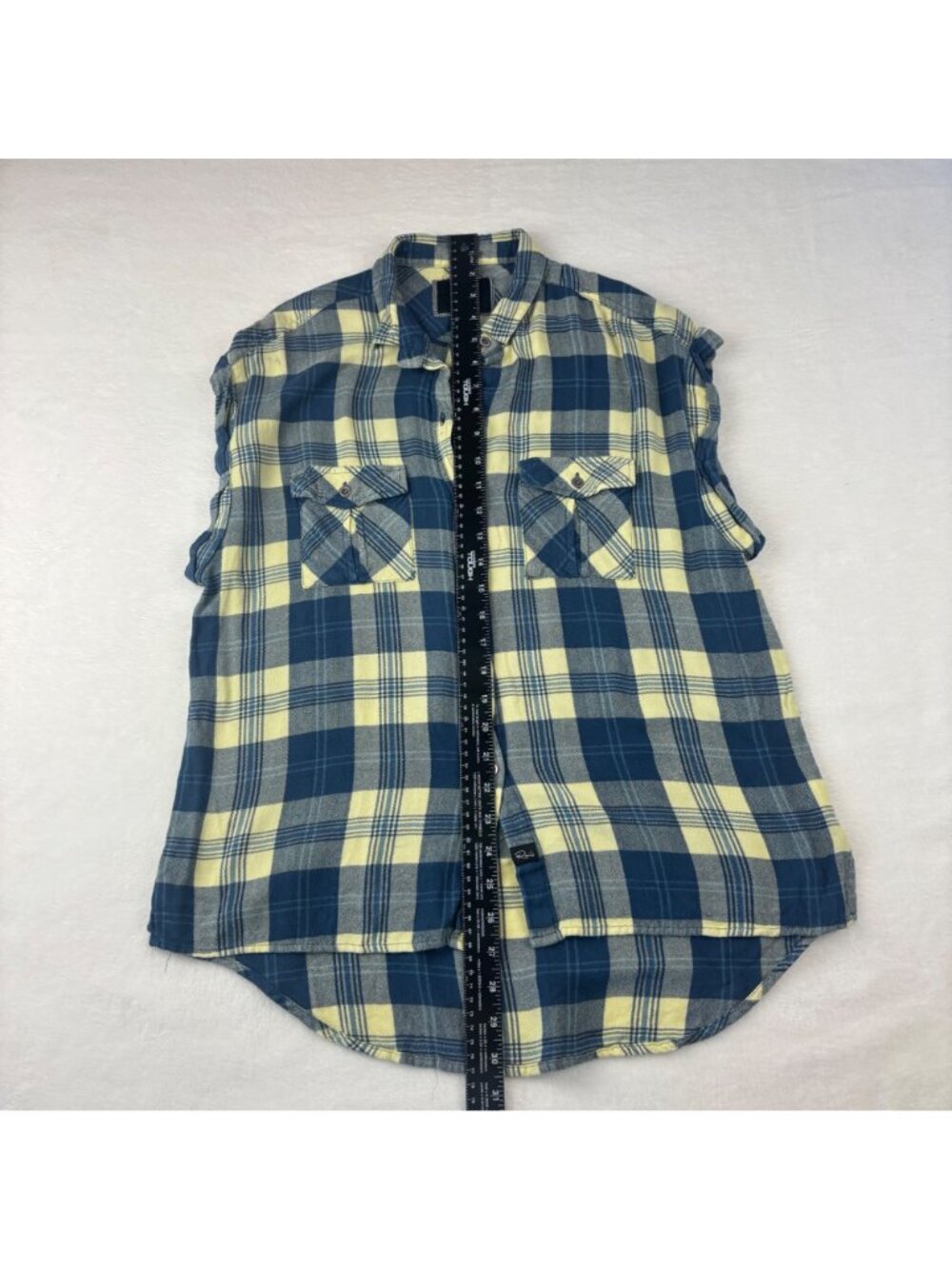 ✨3/$30 Rails S Sleeveless Yellow & Blue Plaid Button Down Shirt Front Pockets - Picture 4 of 10